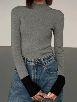 Long Sleeve Contrast Cuff Knit Top