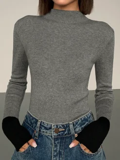 Long Sleeve Contrast Cuff Knit Top