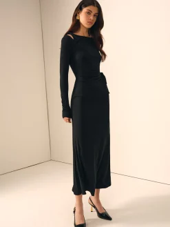 Long Sleeve Knotted Slim Dress
