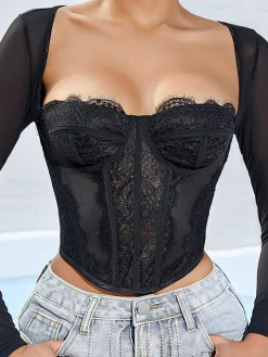 Long Sleeve Sweetheart Lace Corset