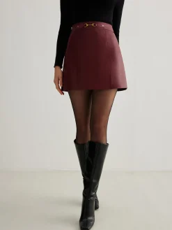 Magnet Closure Faux Leather Skirt