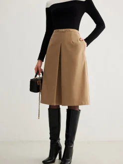 Magnet Closure Pockets Pleated Skirt