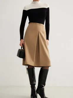 Magnet Closure Pockets Pleated Skirt