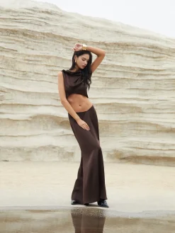 Maillard Asymmetric Pleaded Sleeveless Blouse