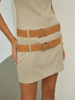 Maillard Belted Sleeveless Short Dress