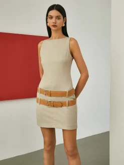 Maillard Belted Sleeveless Short Dress