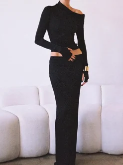 Matte Jersey One Shoulder Off Maxi Skirt Set
