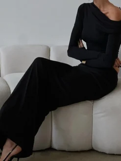 Matte Jersey One Shoulder Off Maxi Skirt Set