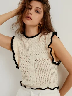 Maze Crochet Eyelet Flounce Tank Top