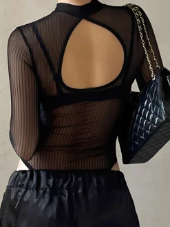 Mesh Open Back Cutout Bodysuit