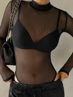 Mesh Open Back Cutout Bodysuit