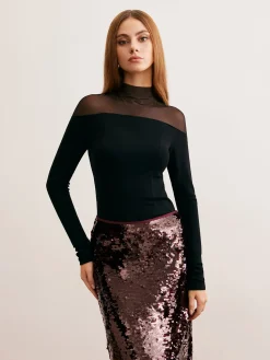 Mesh Panel Jersey Skinny Blouse