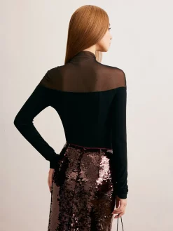 Mesh Panel Jersey Skinny Blouse