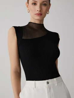 Mesh Patchwork Sleeveless Top