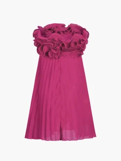 Mesh Rosette Tube Pleat Short Dress