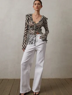 Mesh Ruffle Detail Knotted Top