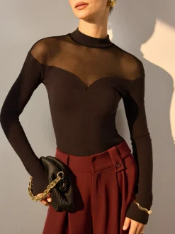 Mesh-Detail Sweetheart Slim Top