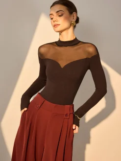 Mesh-Detail Sweetheart Slim Top