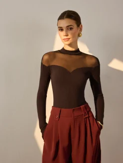 Mesh-Detail Sweetheart Slim Top