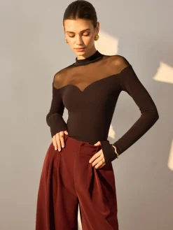Mesh-Detail Sweetheart Slim Top