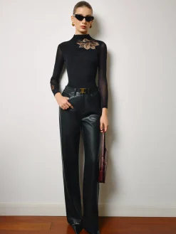 Mesh-Floral Slim Jersey Top