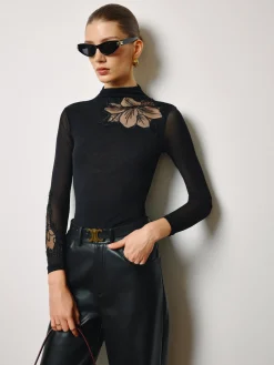 Mesh-Floral Slim Jersey Top