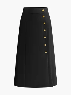 Metal Button Midi Skirt