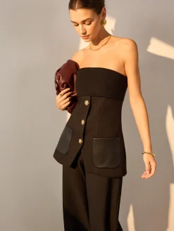 Metal Button Pockets Slit Tube Top