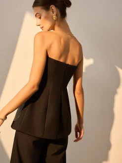 Metal Button Pockets Slit Tube Top