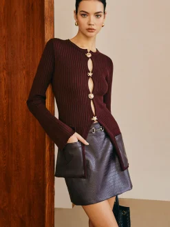 Metal Button Skinny Knit Top