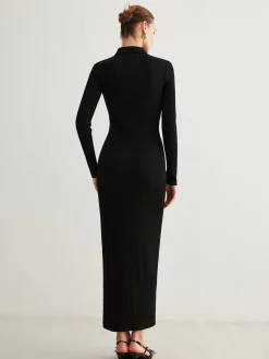 Metal Button-Down Split Lapel Dress