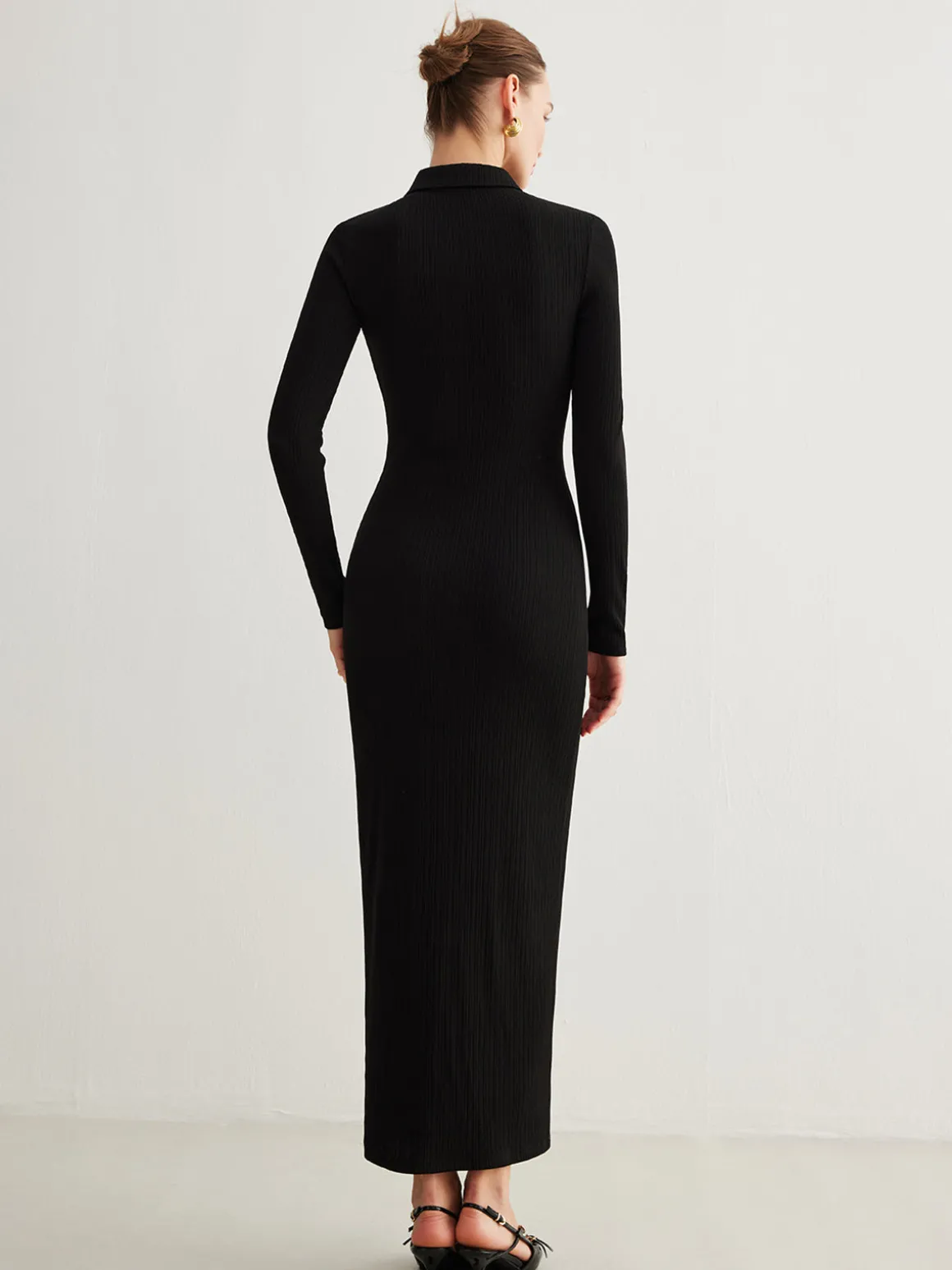 Metal Button-Down Split Lapel Dress