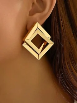 Metal Cross Rhombic  Earrings