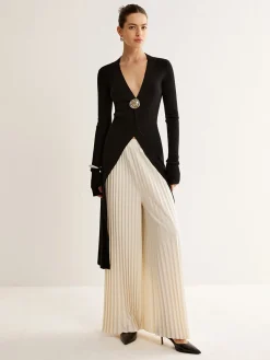 Metal Decor Split Knit Long Top