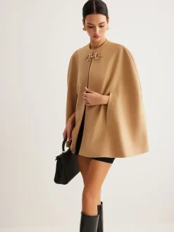 Metal Detail Plain Tweed Cloak