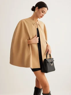 Metal Detail Plain Tweed Cloak