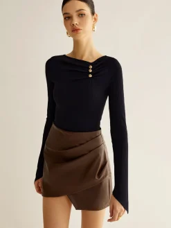Metal Detail Pleated Blouse