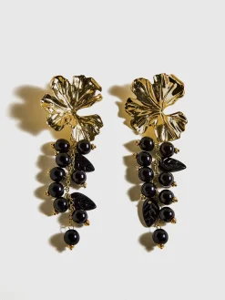 Metal Flower Ball Beaded Tassel Earrings
