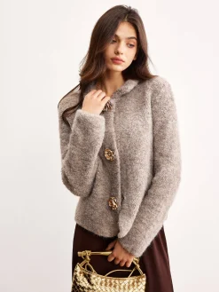 Metal Flower Button Cardigan