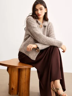 Metal Flower Button Cardigan