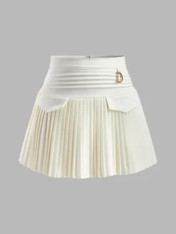 Metal Letter Pleated Mini Skirt
