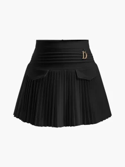 Metal Letter Pleated Mini Skirt