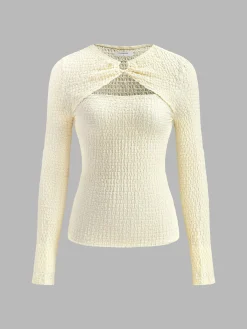 Metal O-Ring Cutout Plisse T-Shirt