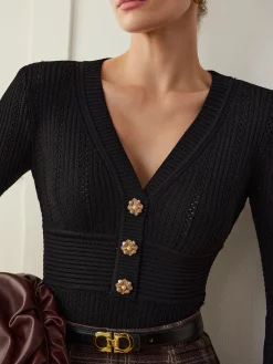 Metal Snowflake V-Neck Slim Sweater
