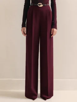 Metal-Belt Pleated High-Waist Pants