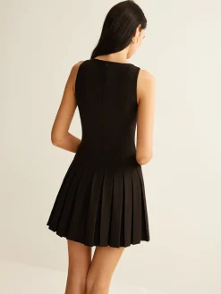Metal-Button Pleated Tank Dress