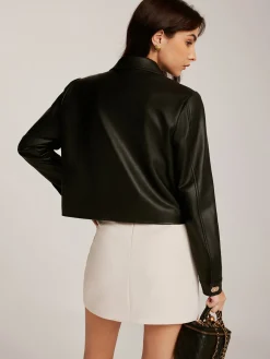 Metal-Button PU Leather Short Jacket