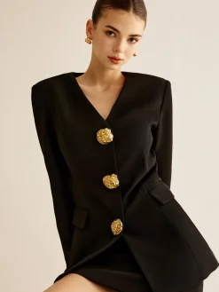 Metal-Button Slim Blazer