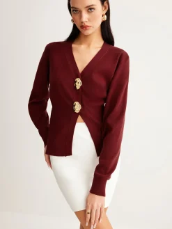 Metal-Button Split Petite Sweater