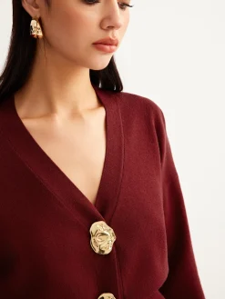 Metal-Button Split Petite Sweater